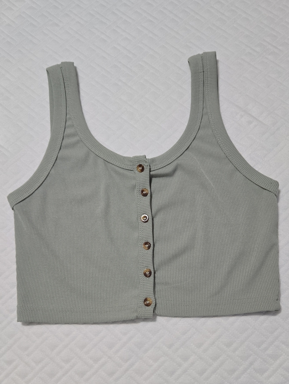 Ribbed Button Green Crop Tank Top Size M